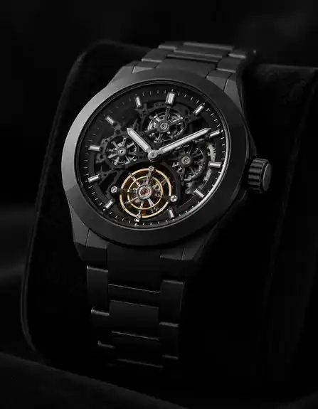 Original black skeleton watch photo from the supplied project
